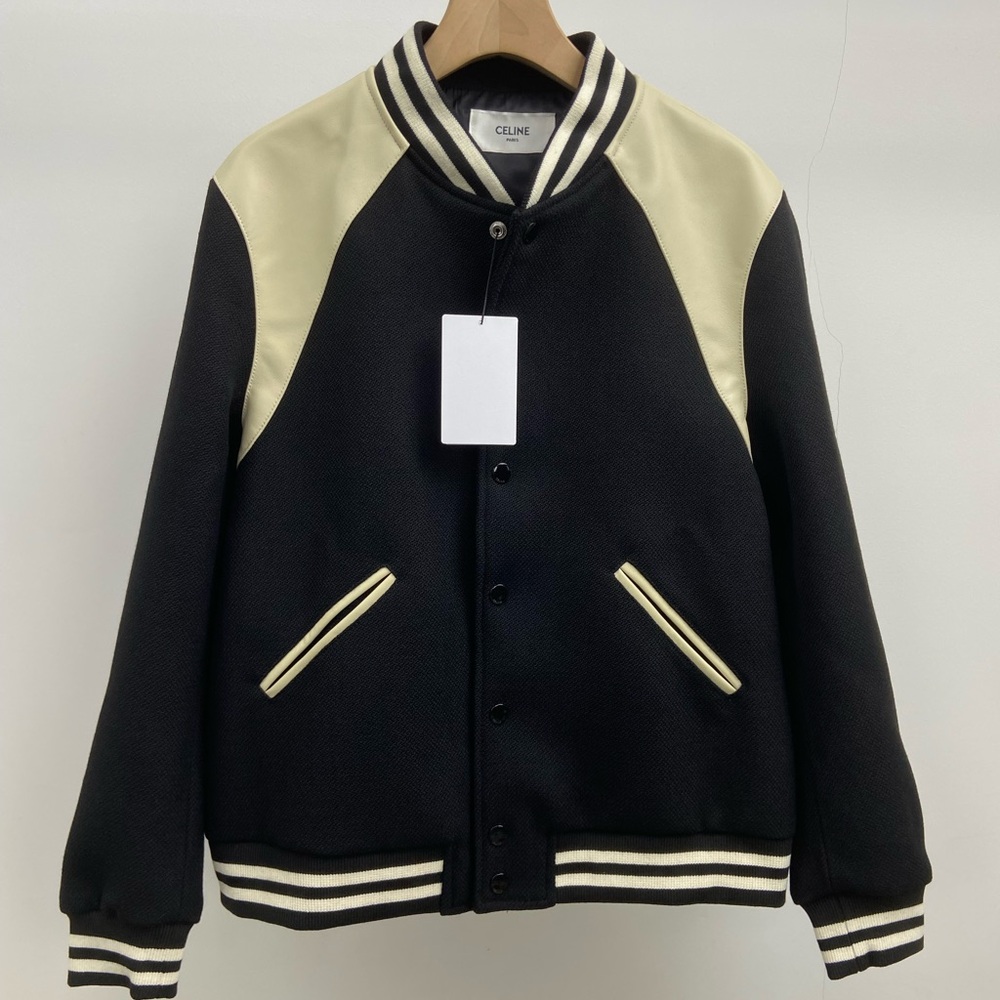 Celine Black and Cream Varsity Bomber Jacket